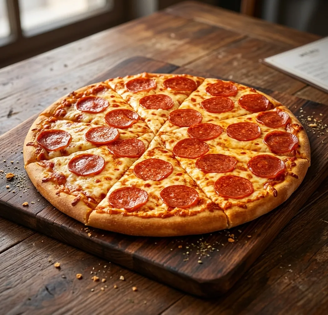 Classic pepperoni pizza with melted mozzarella at Hollywood Pizza Winnipeg